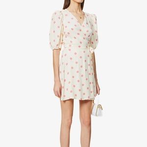 Reformation Olince Polka-Dot Puff-Sleeve Dress